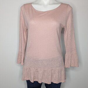 Boden Pink 3/4 Sleeve Sheer Lightweight Knit Linen Top S